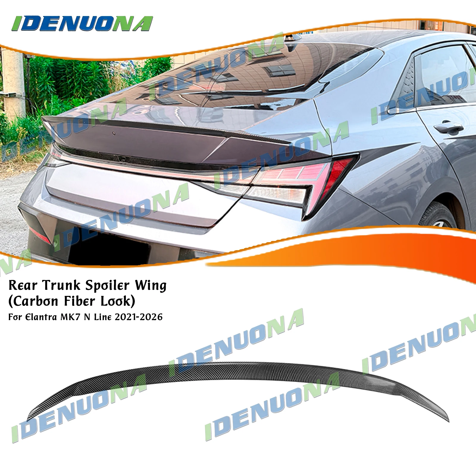 For Elantra MK7 N Line 2021-2026 Rear Trunk Spoiler Wing Tail Gate Boot Lip Gloss Black/Carbon Fiber Look Mid Splitter Body Kit