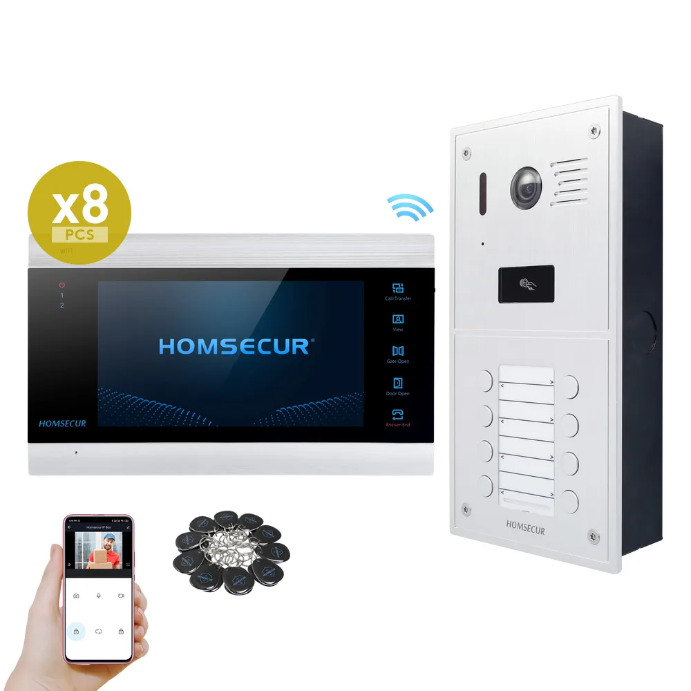 

Видеодомофон HOMSECUR WIFI с поддержкой 8 мониторов для 8 семей