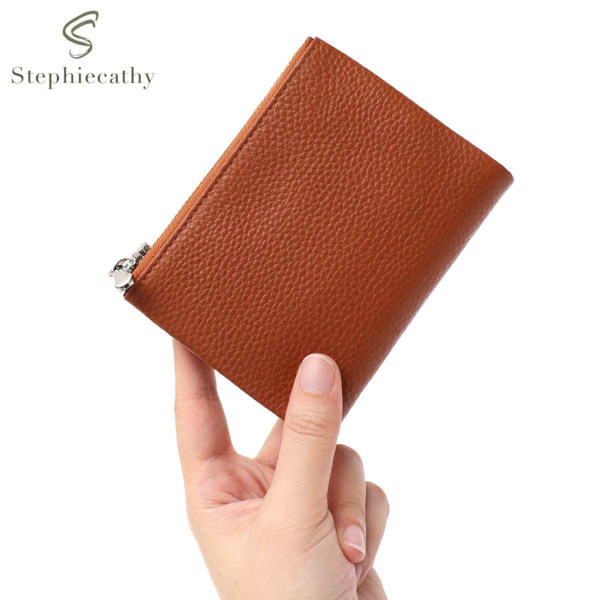 SC Women Minimalist Genuine Leather Bifold Short Wallet Plain Multi Pockets Card Holders Cash Slots Coin Purse Portable Daily