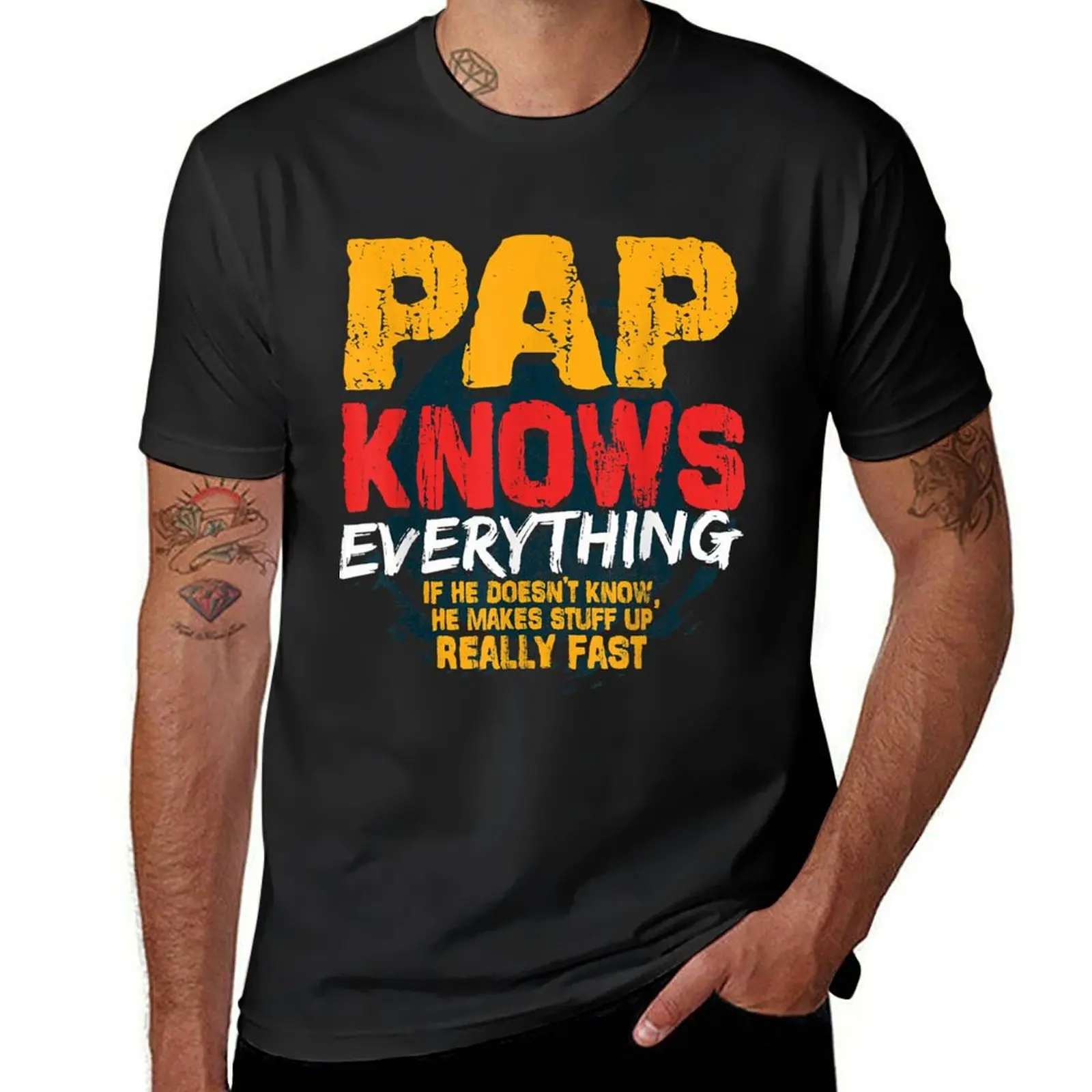 Mens Pap Knows Everything Funny Pap Fathers Day Gifts T-Shirt plus size tops sports fans workout shirts for men