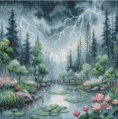

Moonlight over Lotus Pond 46-46 Наборы для вышивки крестом Наборы для рукоделия DIY Вышивка крестиком Холст Швейные поделки