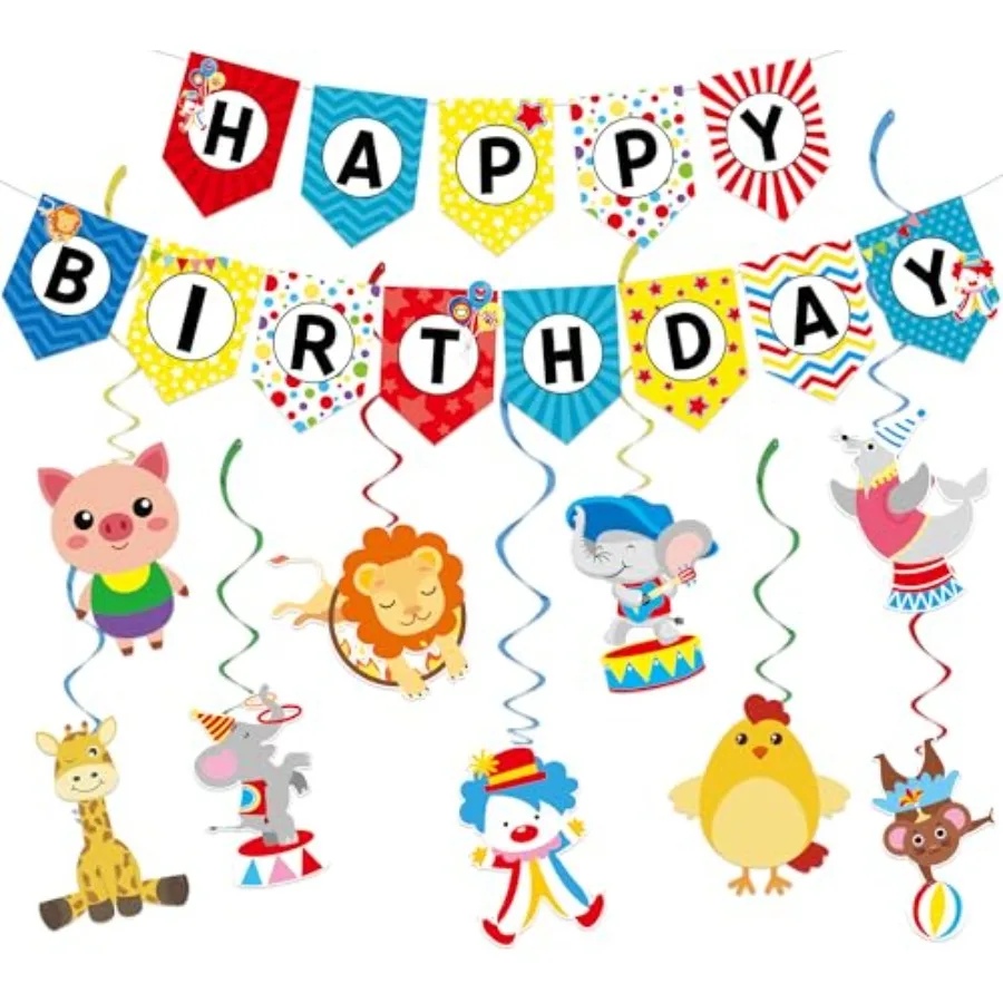 Circus Carnival Birthday Party Decorations Circus Clown Birthday Banner Garland Animals Performers Hanging Swirl Ceiling Stream