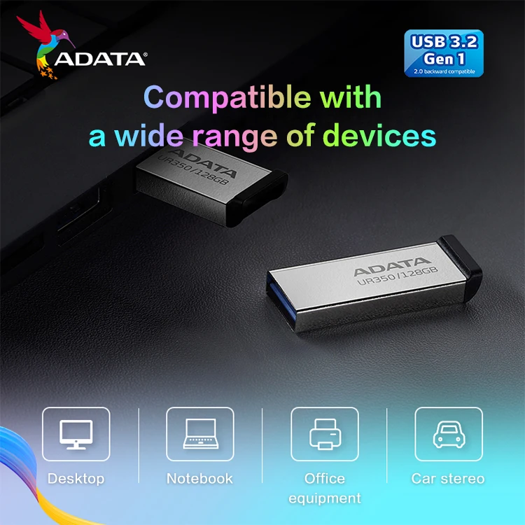 Adata usb 3.2 flash drive ur350 metal pen drive 32gb 64gb 128gb 256gb de armazenamento flash u disco memória vara para computador