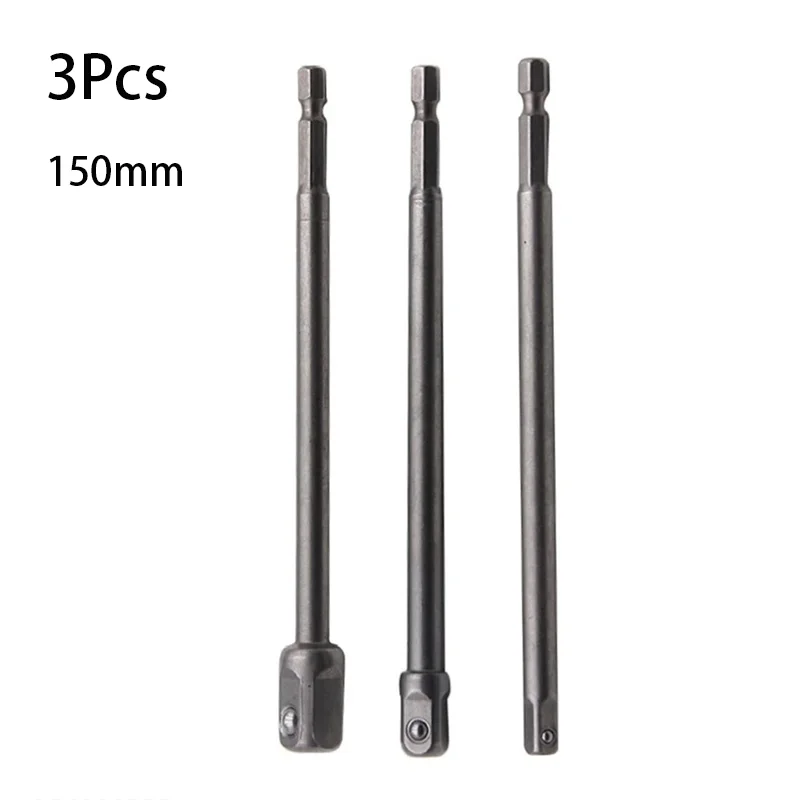 

1/3pcs 150mm Impact Drill Bit Socket Adapter Set Chrome Vanadium Steel Extension Bar 1/4 3/8 1/2 Hex Bit Set Power Tools