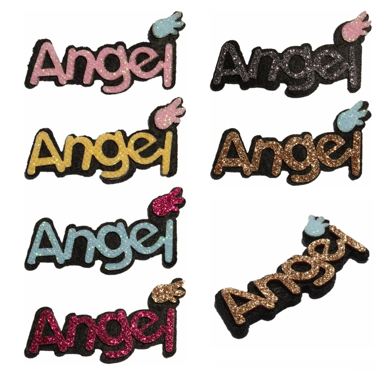 10PCS Pasgeboren ENGEL brief Applicaties voor Kinderen Hoofddeksels Mode Glitter Nonwovens Vilt Patches voor Meisjes Haaraccessoires