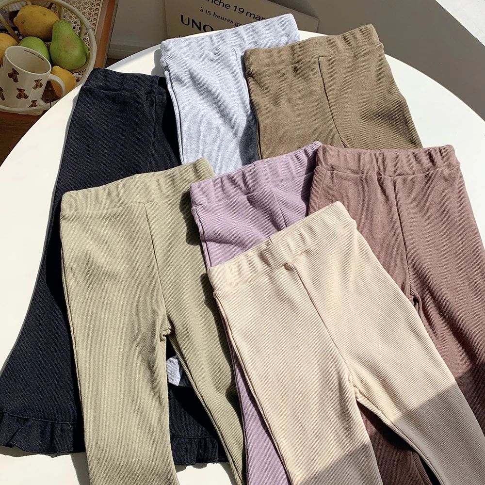 2-8T Cotton Kid Girls Pants Toddler Autumn Winter Clothes Casual Solid Color Flares Pants Stretch Infant Bottoms Trousers