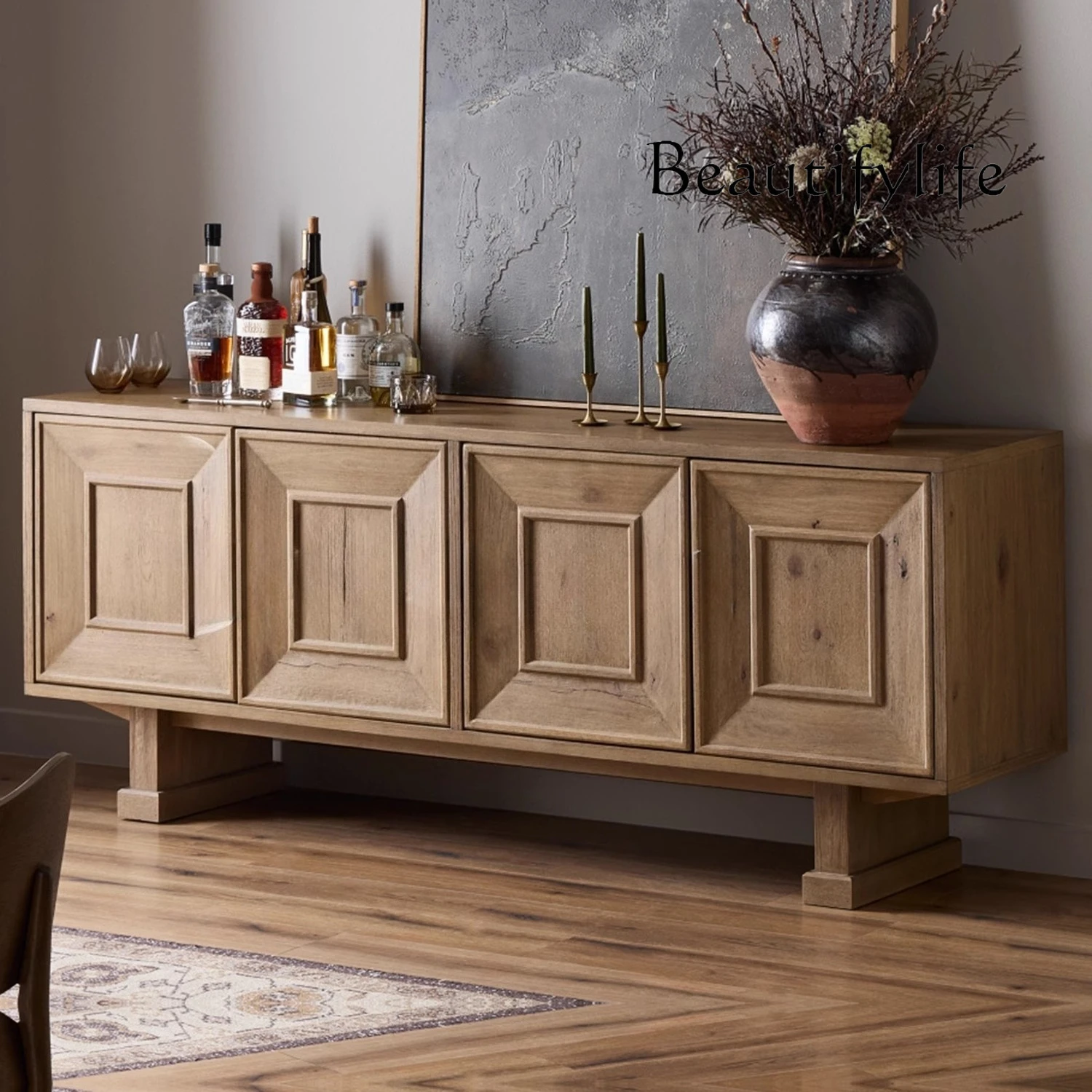 

French Solid Wood Side Cabinet American Storage Locker Living Room Household Entrance Counter Wall Locker