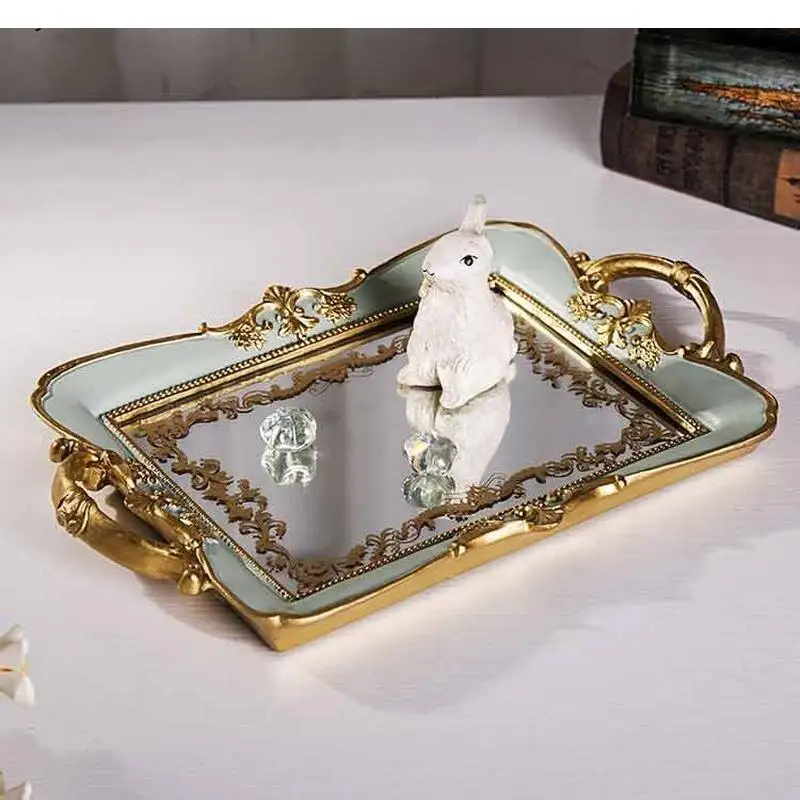 

European-style Rectangular Storage Tray Resin Crafts Desktop Decoration Household Jewelry Display Living Room