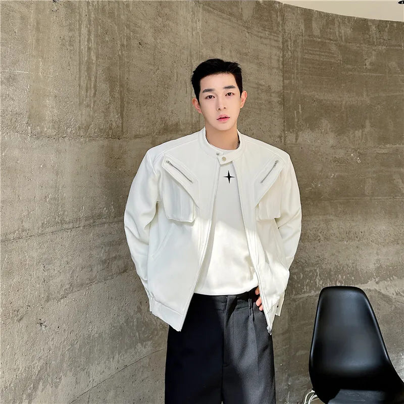 

Новая весенняя мужская повседневная куртка с 3D-дизайном карманов, белая, универсальная, приталенного кроя, из полиэстера, немнущаяся, с длинными рукавами