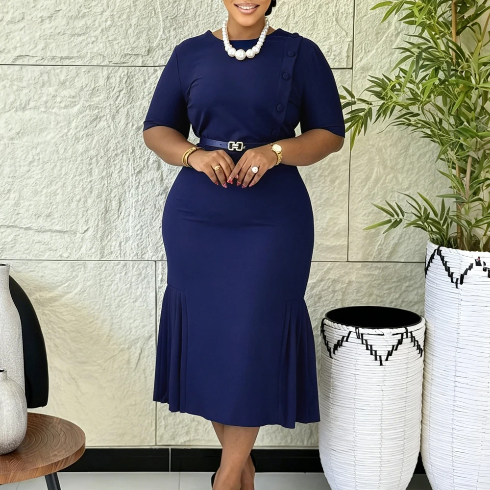 JENYAGE Schöne Kleider für Damen, figurbetontes Midi-Kleid, lässig, elegant, afrikanisch-chic, für Frauen, Kurzarm, Kirchenkleider – Detail 4
