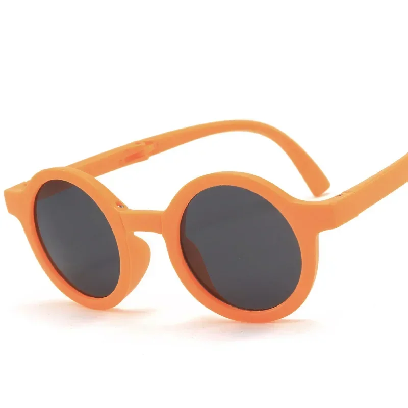 New Foldable Sunglasses Children's Mirror Shade Retro Round Frame Children's Glasses Korean Frosted Frame Sunglasses for Boys