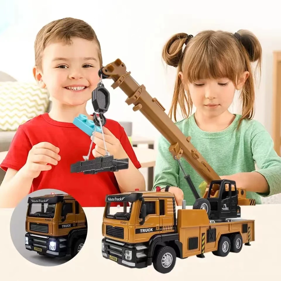 New 1/50 Crane Truck Model Toy Car Diecast Alloy Engineering Vehicle Sound Light Pull Back High Simulation Toy Kids Gift