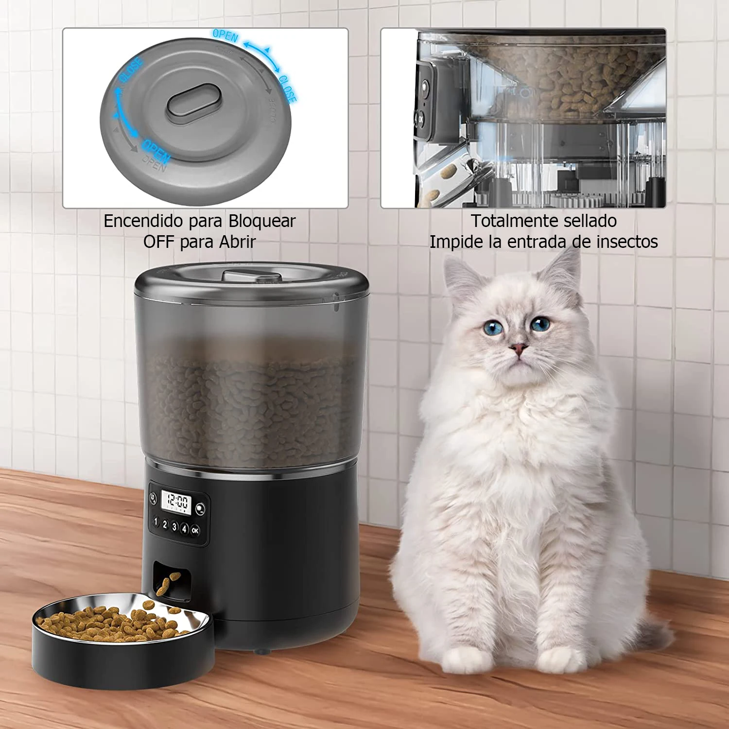 MicroData Automatic Pet Feeder 4L Automatic Cat Food Dispenser Smart Control Bug and Snag Resistant Cat Dog Timer Feeder