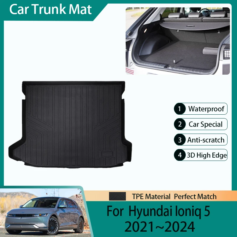 Car Trunk Storage Mat For Hyundai Ioniq 5 2021 2022 2023 2024 5Seat TPE Dirt-resistant Rear Trunk Pad Cover Rug Auto Accessories