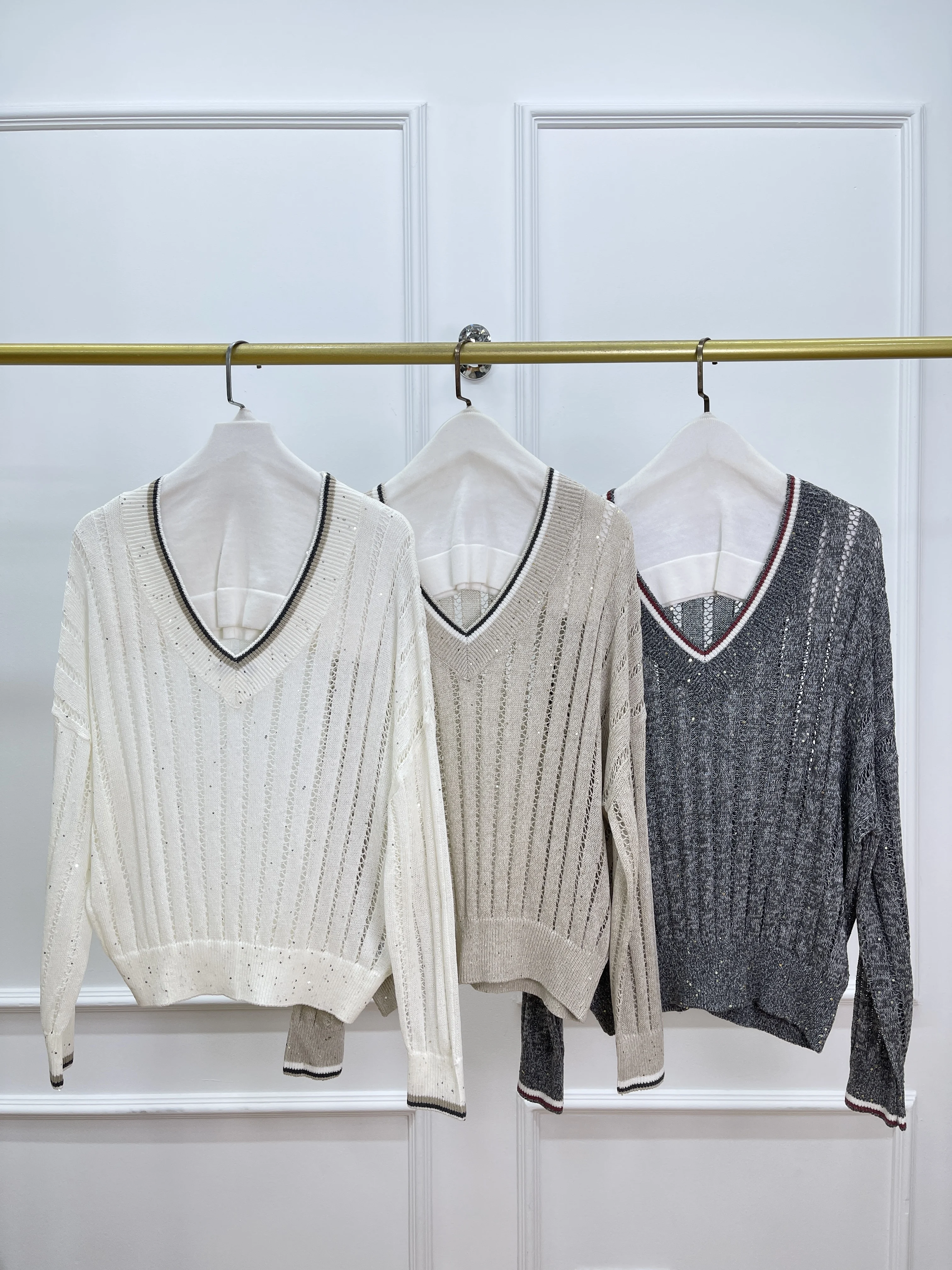 

Новый вязаный свитер с v-образным вырезом, высококачественный классический универсальный сетчатый свитер для женщин