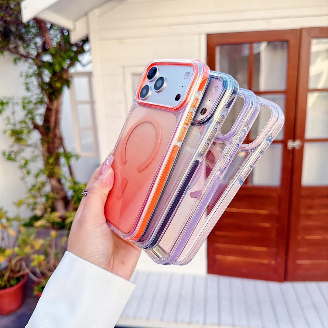 

High Quality Anti-Drop Anti-Slip Gradient Case For iPhone 13 14 15 16 17 Pro Max Plus Shockproof Magnetic Wireless Charge Cover