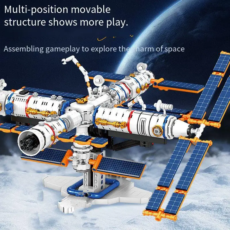 Estación espacial tripulada, modelo de ensamblaje, cohete de astronauta para niño, bloques de construcción, Kit de juguete para niños de ciudad