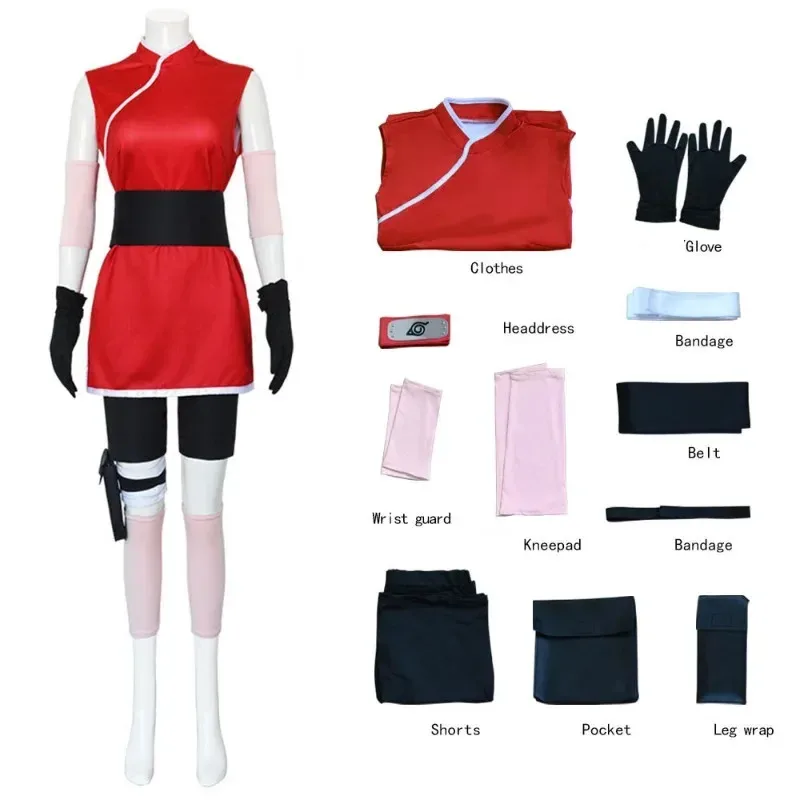 

Костюм для косплея японского аниме Харуно Сакура, женская юбка для девочек, наряд унисекс, карнавальный костюм ниндзя с героями мультфильмов на Хэллоуин