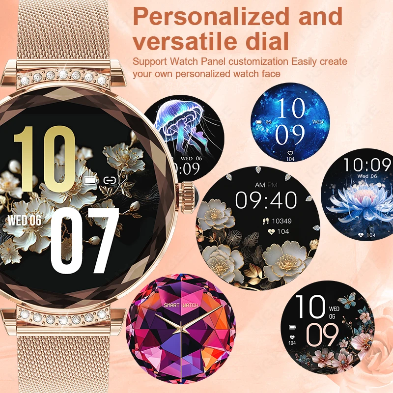 LIGE 1.19" AMOLED Screen Fashion Smart Watch Health Monitoring Bluetooth Call Luxury Women Sport Fitness Tracker Smartwatch Lady