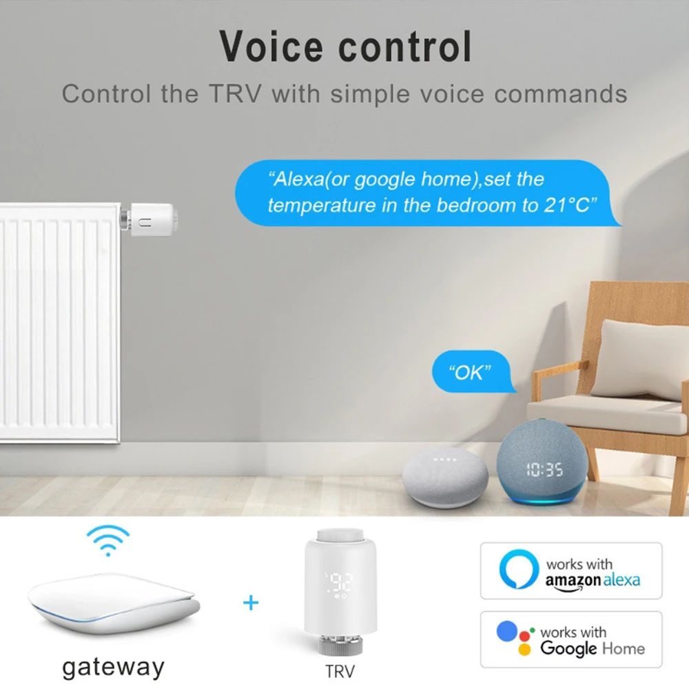 TNCE zigbee3.0 TRV, tuya Radiator Actuator Thermostat, Smart Programmable Temperature Heater Valve, Voice for alice alexa google