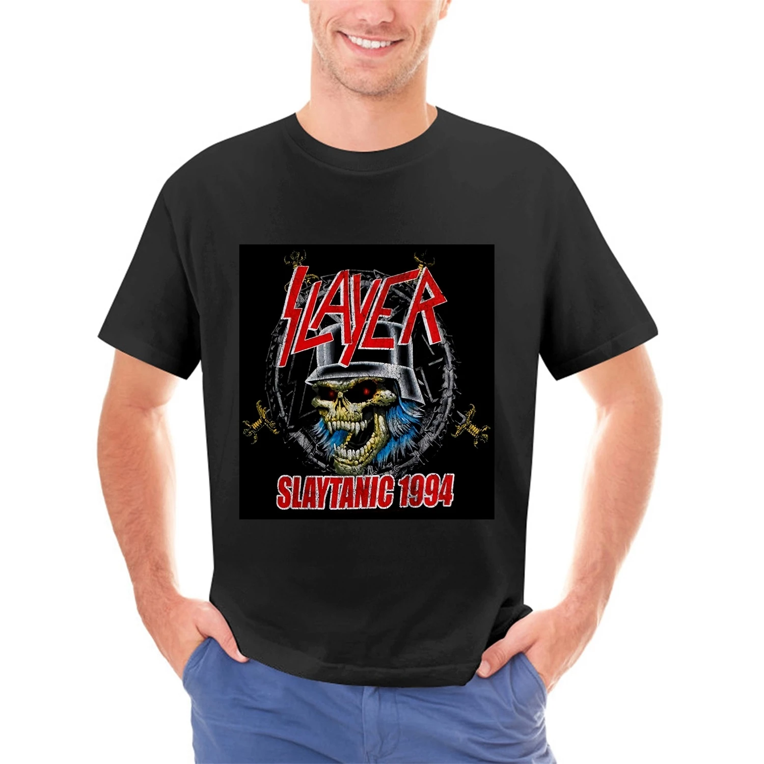 

NEW!!Slayer Slaytanic 1994 Skull Mens Black T Shirt Regular Size
