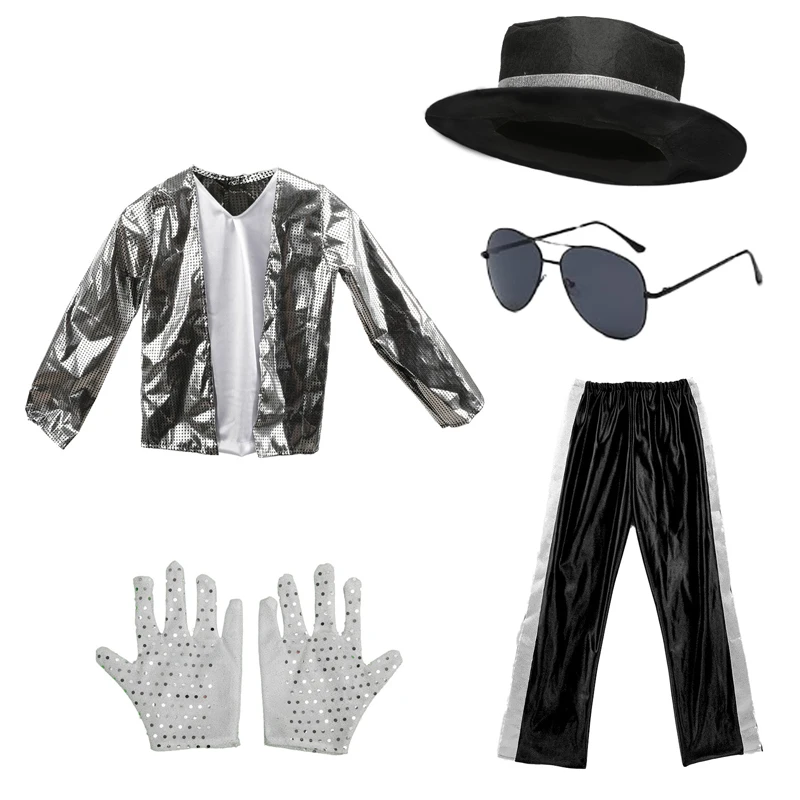 Children's Halloween Retro Party Set, Sequined Jazz Style Costume with Top Hat, Gloves, Sunglasses, Complete Set Party Dress image 6