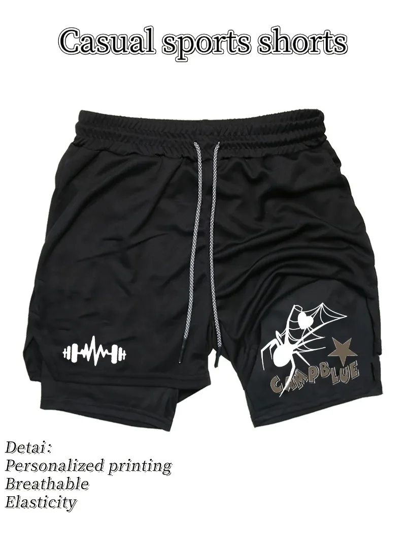 

Men Summer Quick-Dry Double-Layer Athletic Shorts Breathable Moisture-Wicking Stretch Fabric with Adjustable Drawstring Workout
