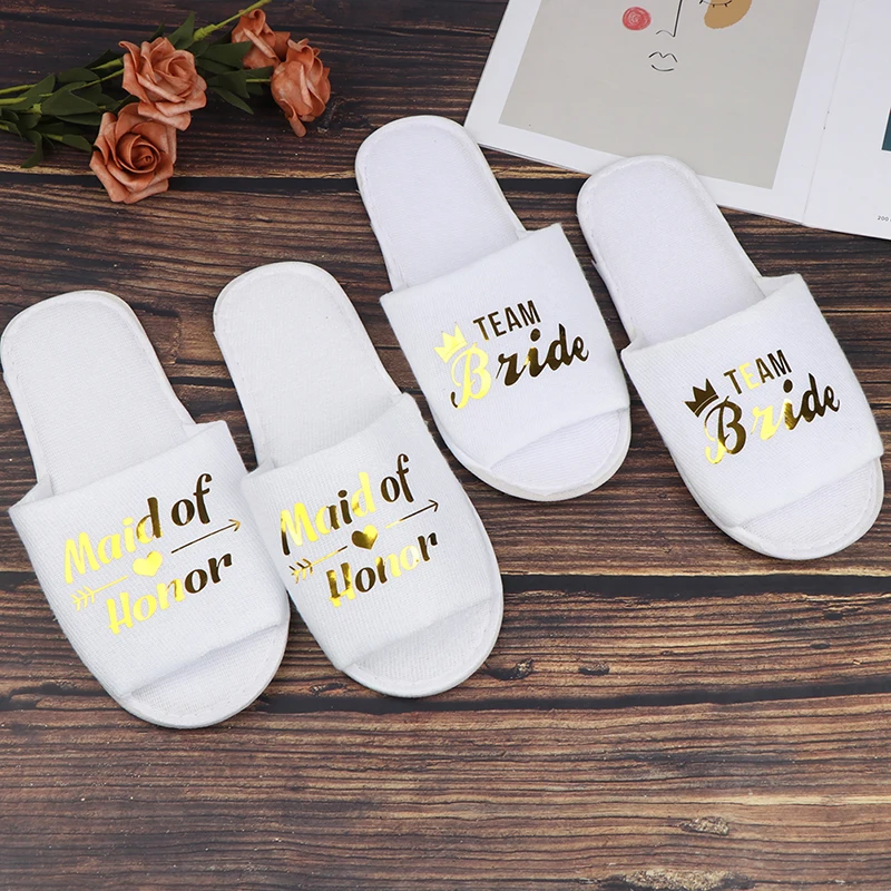 1Pair Bride Shower Bride Wedding Decoration Bridesmaid Hen Party Spa Soft Slippers Ladies Bachelorette Party Supplies Gift