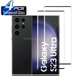2/4PCS Curved Four Sides Glue Tempered Glass For Samsung Galaxy S23 Ultra 5G HD Screen Protector