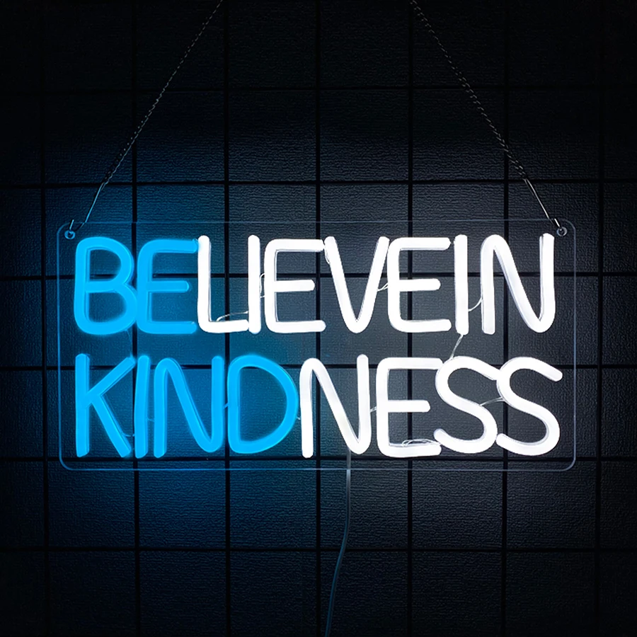 Believe In Kindness Neon Sign, Colorful Led Inspirational Letter Icon, Usb Powered, Used For Room, Bar, Office, Classroom Decor.
