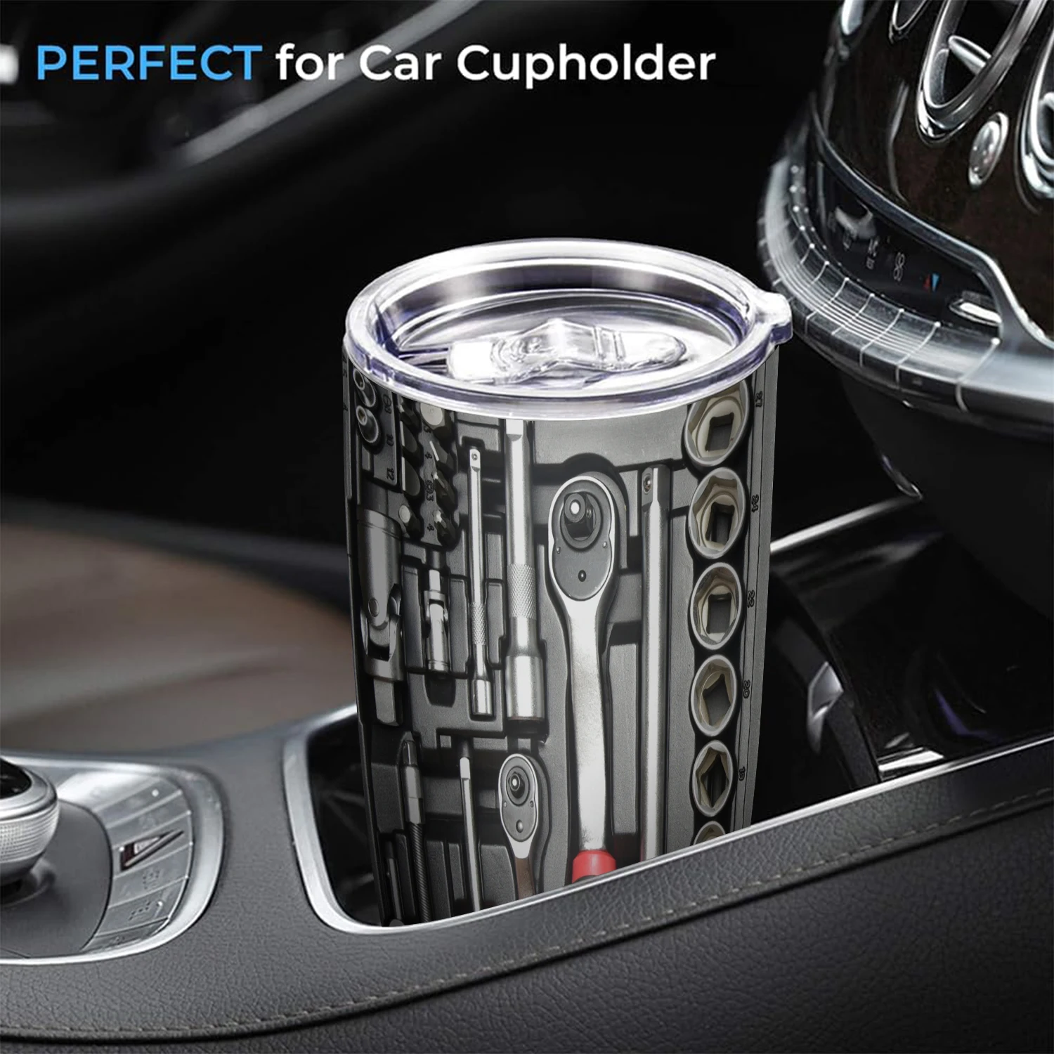 20oz ميكانيكي الأدوات مكنسة من الفولاذ المقاوم للصدأ قارورة مزدوجة الجدار معزول بهلوان مع القش وغطاء إبقاء الباردة الساخنة كوب طباعة هدية