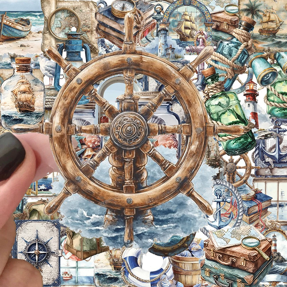10/30/50 Stück Retro Nautische Serie Cartoon Transparente Aufkleber Schiff Rettungsring Karte Sticker Skateboard Handy Dekoration Aufkleber Spielzeug