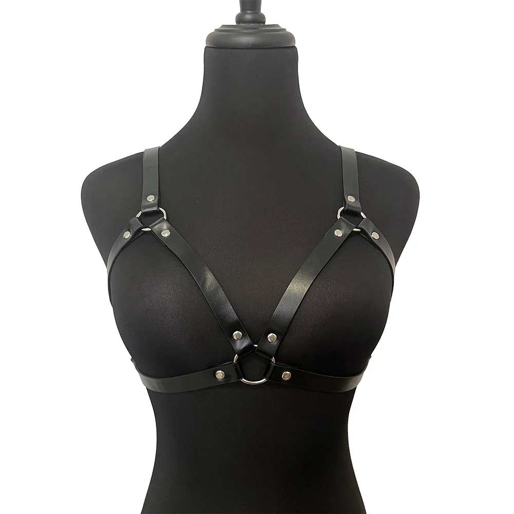 Lingerie de couro sexy para mulheres, sutiã, roupa íntima BDSM, suspensórios, escravidão no peito, fetiche gótico roupas eróticas
