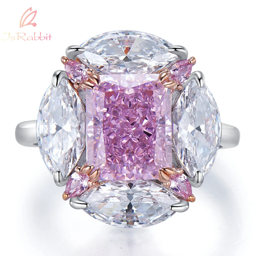 

IsRabbit 18K Gold Plated Crushed Ice 10*12MM Fancy Vivid Purple Pink Sapphire Rings 925 Sterling Silver Engagement Fine Jewelry