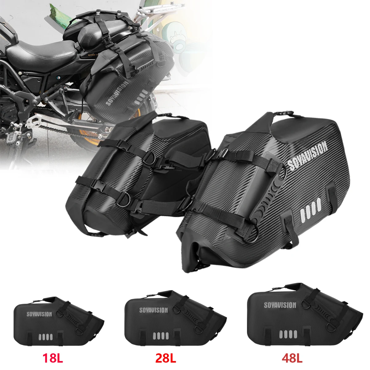 

Pair Motorcycle 18/28/48L Saddle Bags Side Storage Luggage Helmet Bag Fork Tool Pouch For Aprilia Motor Universal Motorcycles