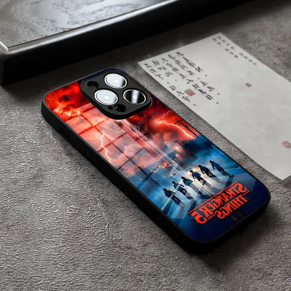 Seltsame Monster TV Handyhülle für iPhone 17 16 16e 15 14 13 12 Mini 11 Air Pro XS Max XR X Plus Glas-Silikon-Rahmen Rückseite