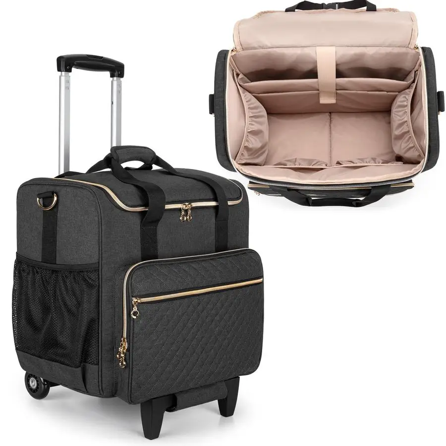 

Teacher Bag with Laptop Compartment and Detachable Dolly, Multifunctional Rolling Teacher Tote Bag Patent Pending, Black