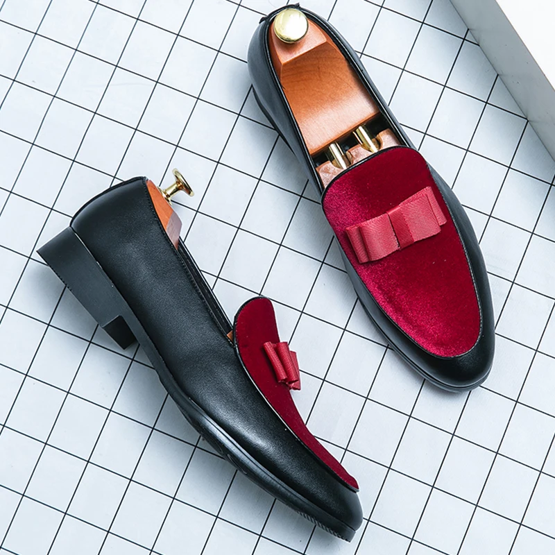 

Fashion Wedding Shoes For Men Dress Casual Business Leather Shoes Male Classic Formal Bow Office Social Party Shoes Man Loafers