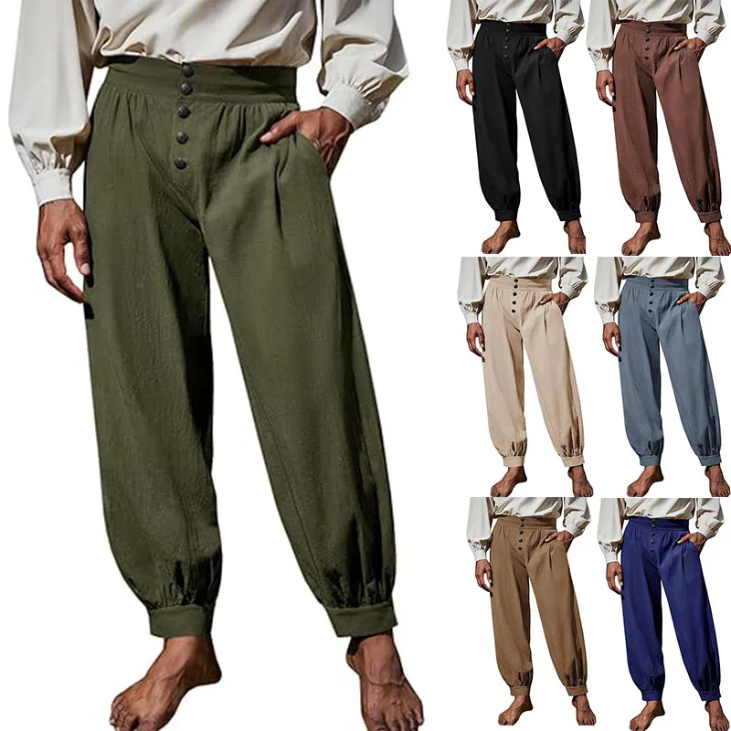 Renaissance Baumwoll- und Leinenhose für Herren, Vintage-Stil Lange Hose, Kostüm für Rollenspiele