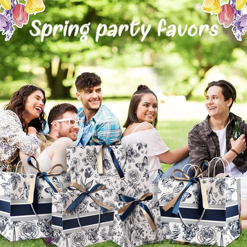 New Gift Bags Floral Paper Bags Cross Border Packaging Bags With Ribbon Holiday Gift Giving Gift Bags Clothing Tote Bags Clothin