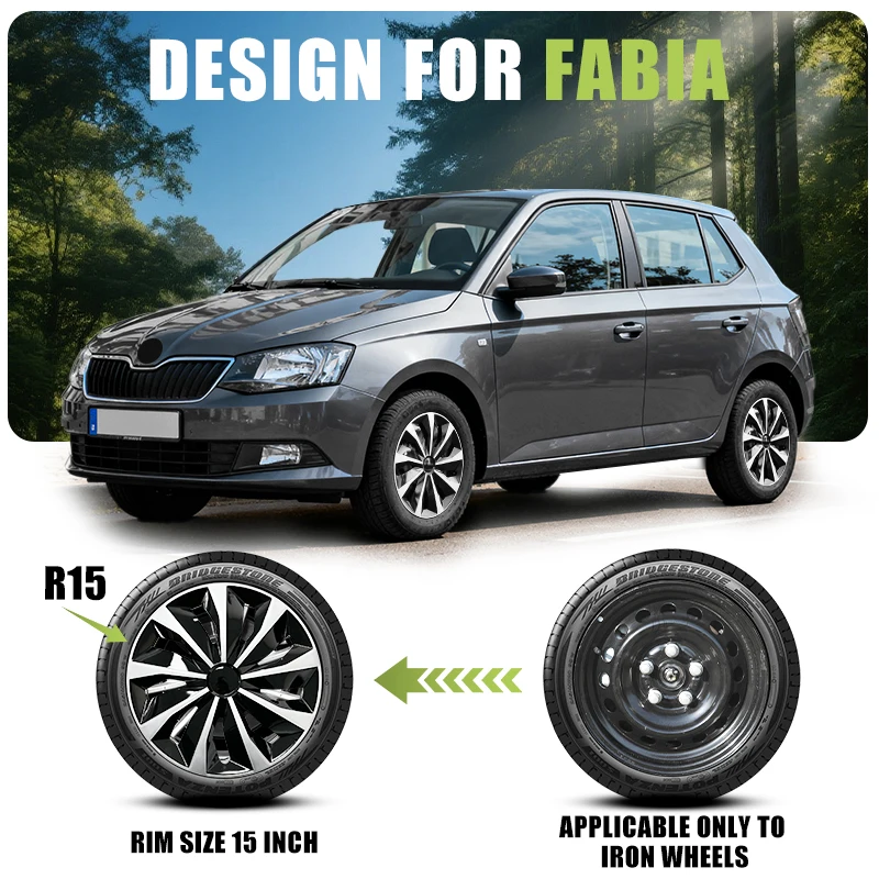 Design For Skoda Fabia 15inch Knife Style Hub Cap Cover for Iron Rim Wheel Cover Set of 4 Steel Wheel Cover