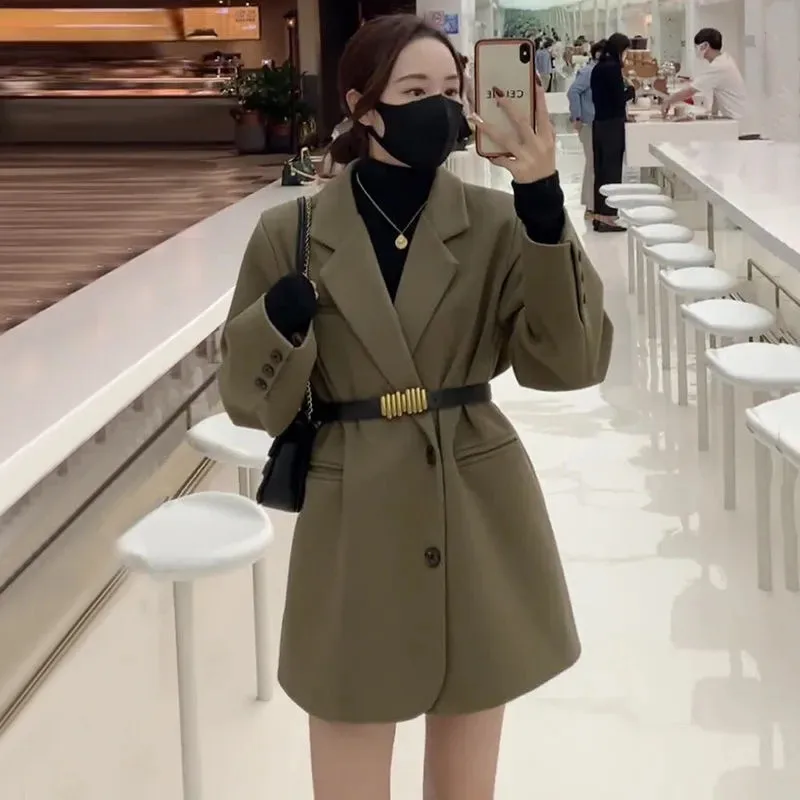 

Fashion esign Women's Suit Jacket NEW 2024 Office Loose Classic Blazer Female Spring Autumn Slim Waist Belt Outerwear