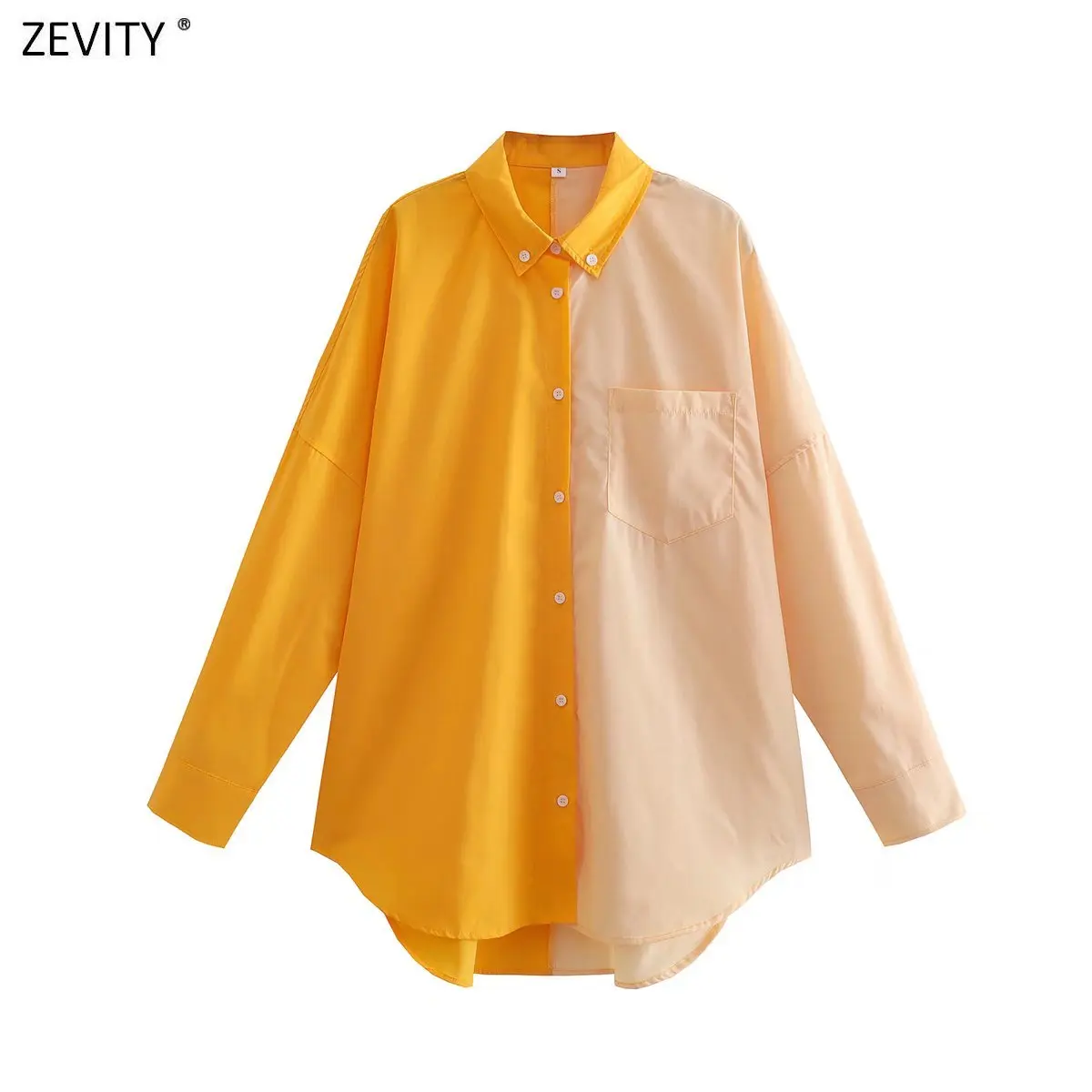 ZEVITY Women Fashion Contrast Color Patchwork Loose Blouses Ladies Long Sleeve Button-up Female Shirts Blusas Chic Tops LS730