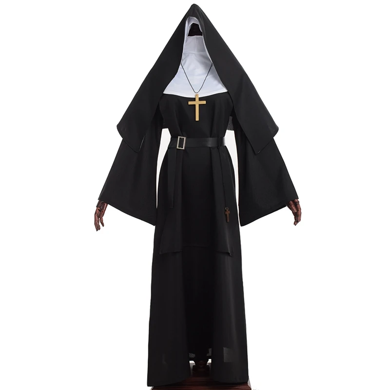 Freira Halloween Costume para Mulheres, Cosplay Assustador, Vestidos Mary Priest