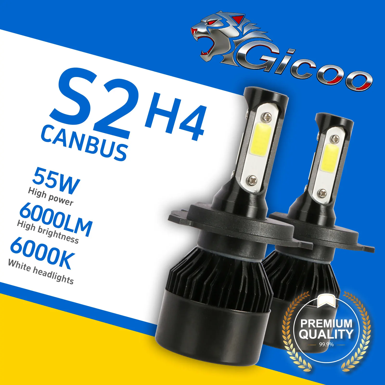 

Светодиодная лампа Gicoo S2 6000K H4 с медной трубкой для автомобиля, светодиодные фары H4 12V