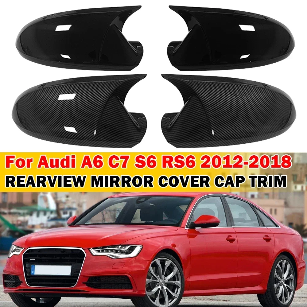 

1 Pair Horn-Style For Audi A6 S6 C7 2012-2018 Rearview Side Mirror Cover Wing Exterior Door Rear View Mirror Cover
