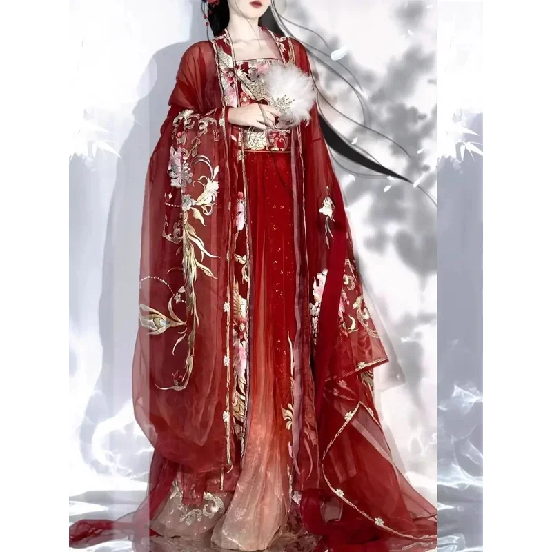 중국 여성 당나라 고대 전통 결혼식 빨간색 자수 드레스 코스프레 의상 Hanfu Party Outfitv;2,r'6;t.