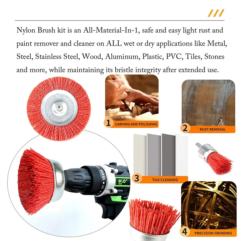 

【Rushed】3 Piece Nylon Filament Abrasive Wire Brush Wheel & Cup Brush Set With 1/4 Inch Shank For Removal Of Rust/Corrosion/Paint