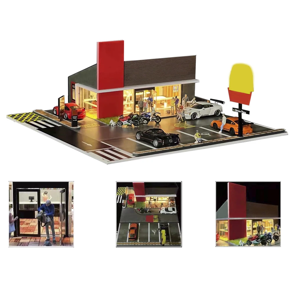 1:64 G FANS Car Garage Diorama Model With LED Lights Parking Lots City DIY Model Sets Can Be Combined with Cities