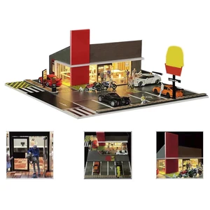 Garage Garage Diorama Model 1:64 G Người hâm mộ với đèn LED đứng yên DIY City Models Bộ có thể phù hợp với các thành phố 12 Bộ phận Diorama bán hàng chính - 1